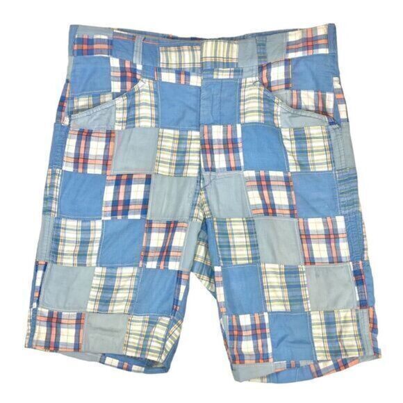 Jaymar Slack Madras Shorts Mens Sz M Blue Green Patchwork Vintage Preppy Summery - Picture 2 of 14